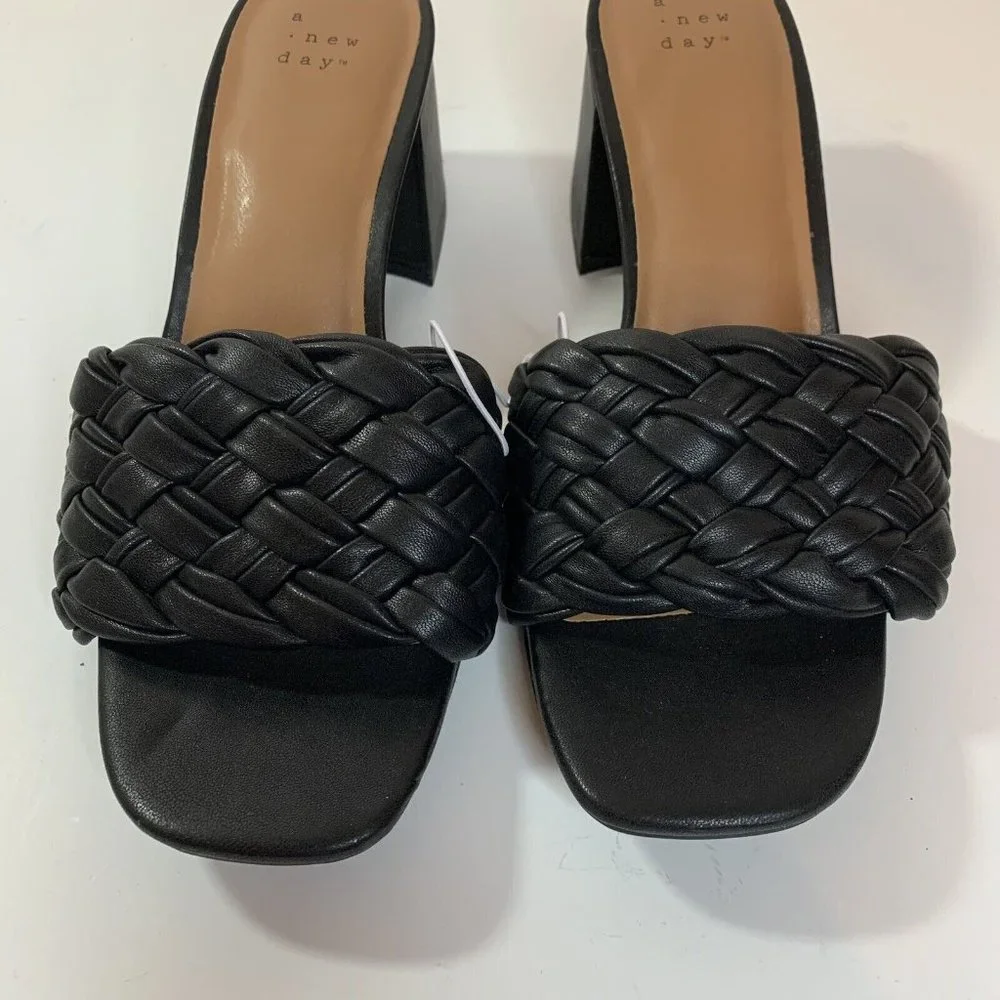 A New Day Womens Dorothy Slide Sandals Black Wedge Basketweave - Picture 9 of 10